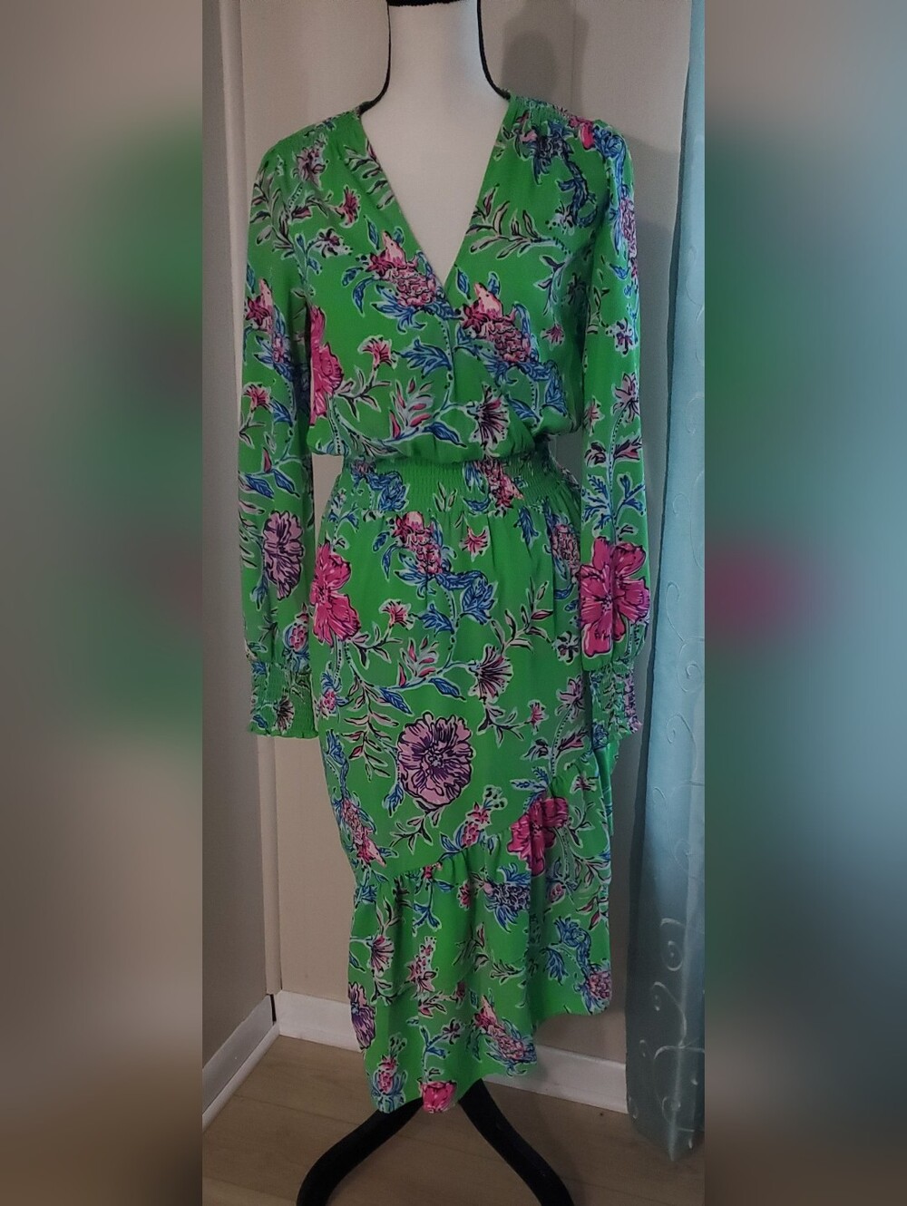 Lilly Pulitzer Size 2 Gecko Green Christiana Stretch Midi Dress Brewsters Bloom - Picture 4 of 12